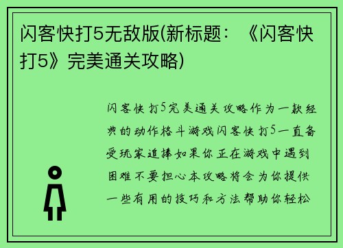 闪客快打5无敌版(新标题：《闪客快打5》完美通关攻略)